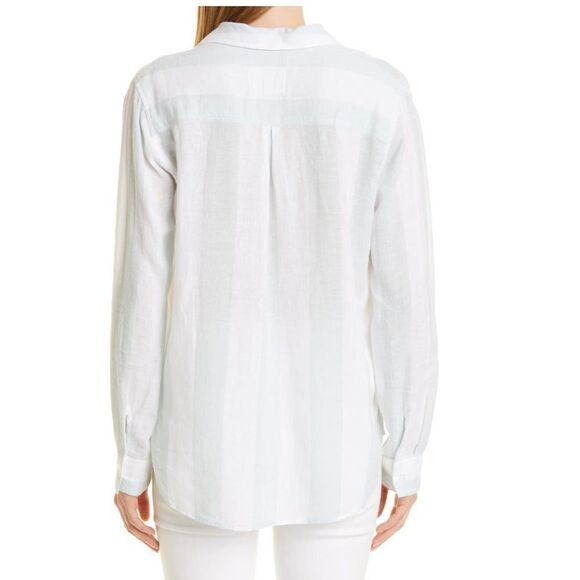 RAILS Women's Charli Awning Stripe Linen Blend Blouse, Large, White/Blue, NWT - Picture 3 of 15